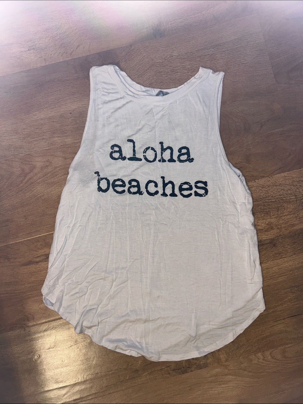 Charlotte Russe White Sleeveless 'aloha beaches' Tank Top
